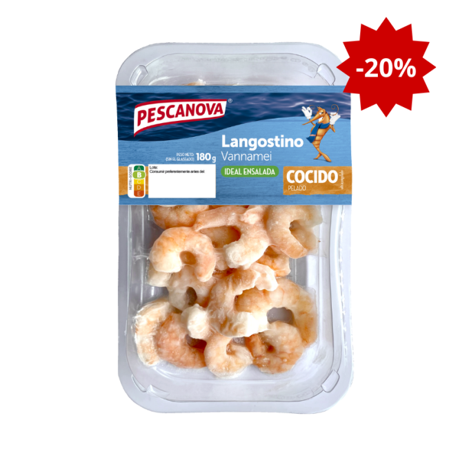 Langostino cocido pelado 180g con promo 20%