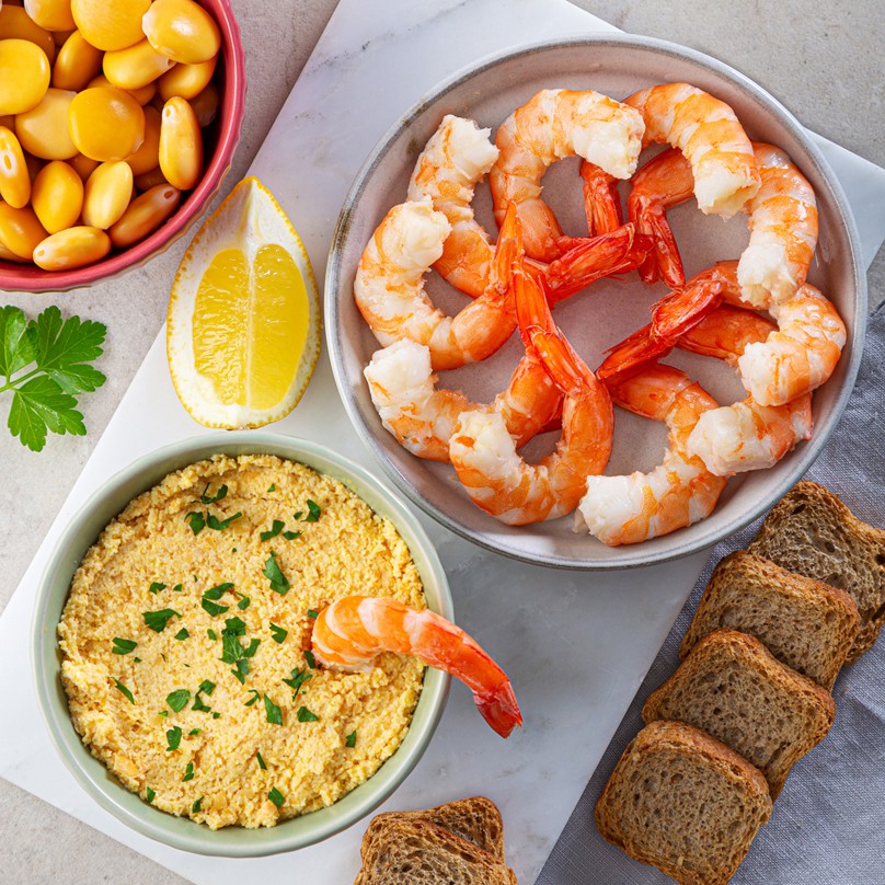 Langostino tigre con pasta de altramuces