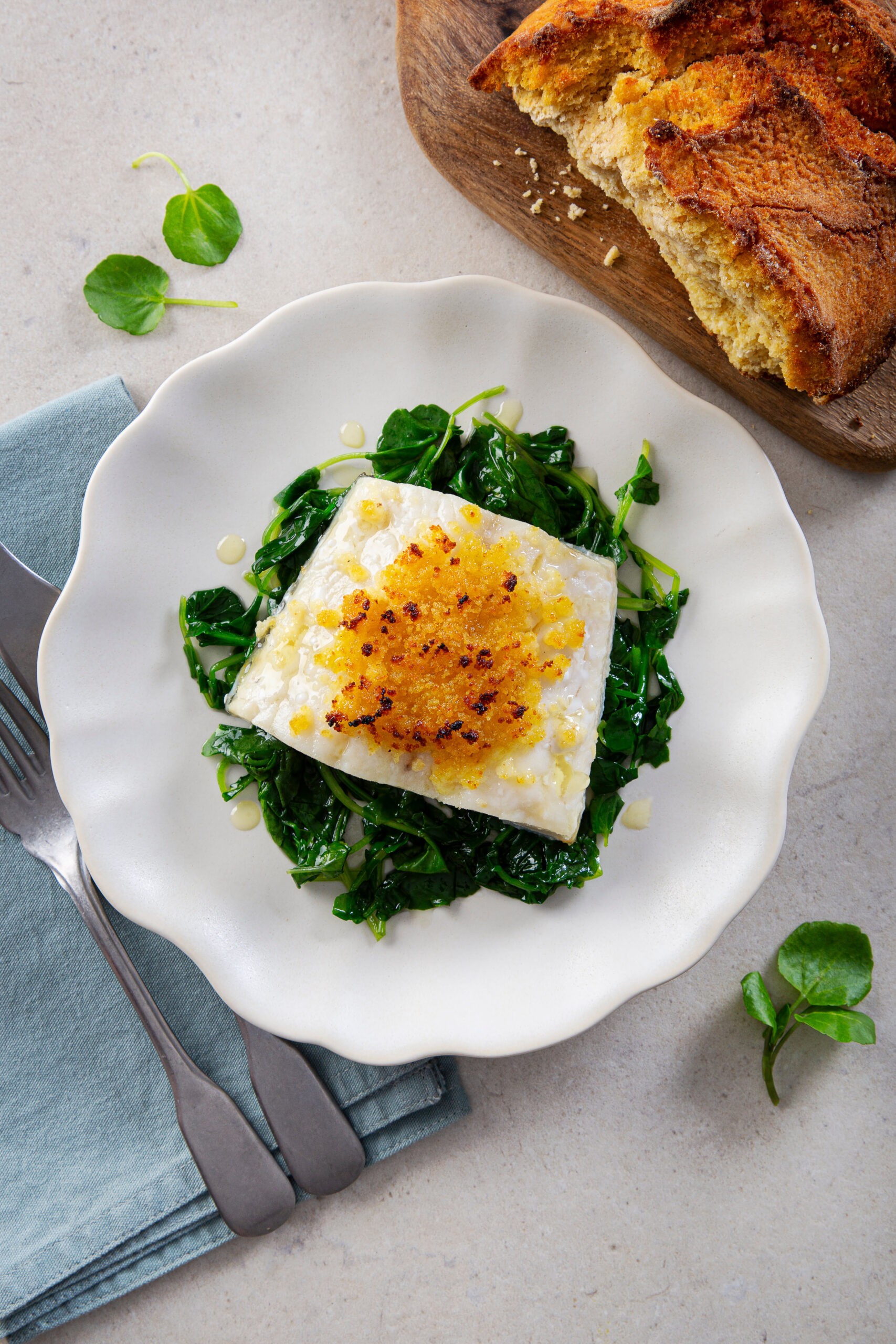 Bacalao gratinado con pan