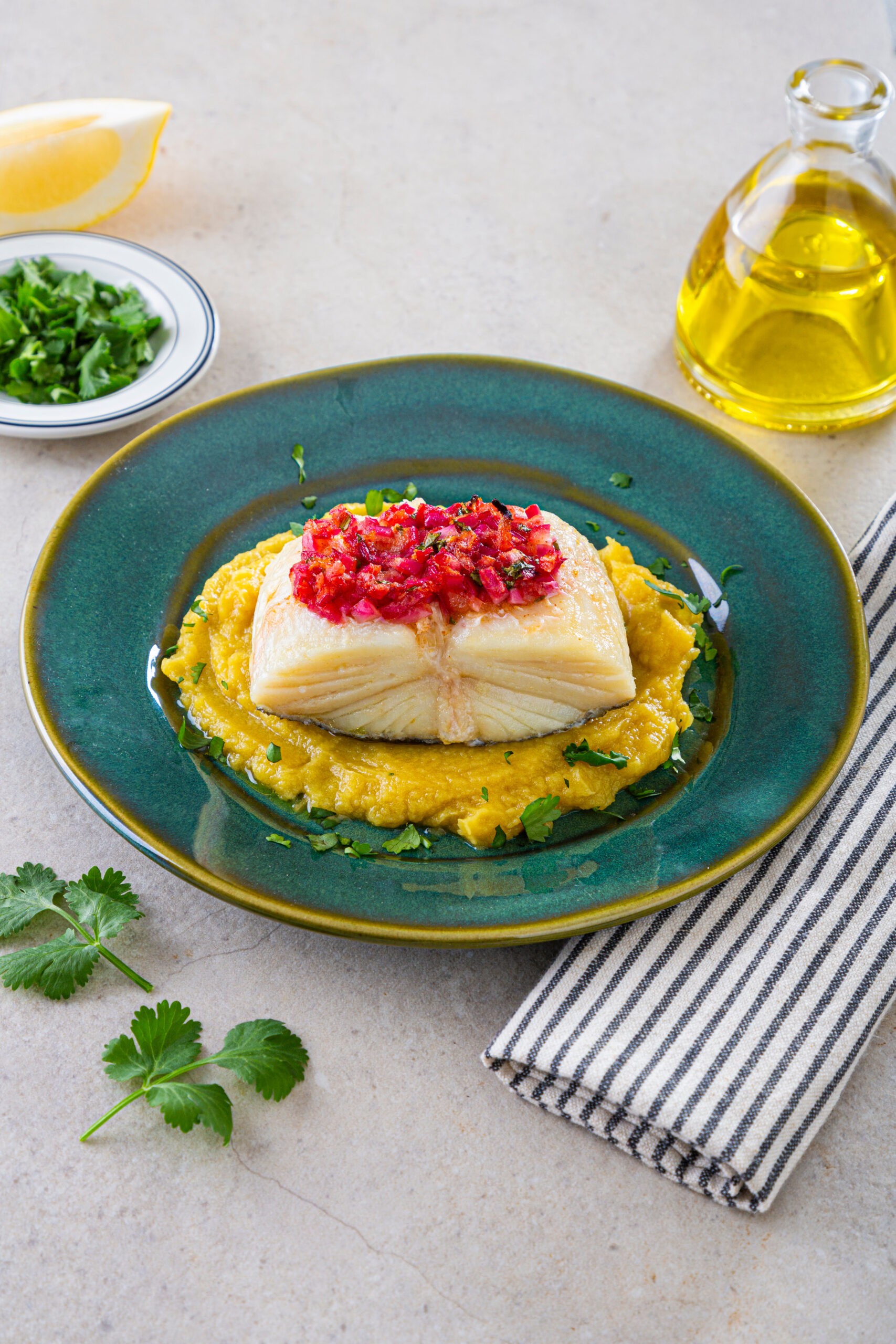 Lomo de bacalao con puré de boniato